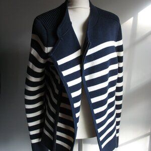 Gap M medium sweater jacket navy cream stripe nautical moto blazer blue